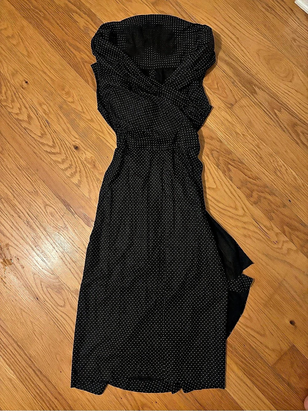 Vintage Black Polka Dot Cowl Neck Cocktail Dress